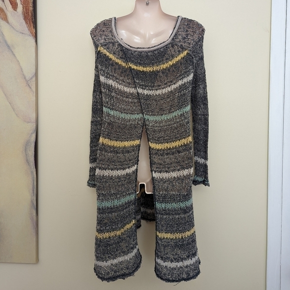 Free PEOPLE striped loose knit crochet pullover sweater life's a beach xs - Picture 7 of 11